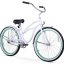 Firmstrong Urban Lady Boutique Single Speed Beach Cruiser Bicycle, 26-Inch, White/ Green Rim